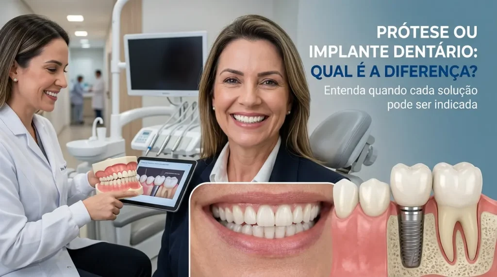 Diferença entre prótese ou implante dentário para um sorriso completo e saudável