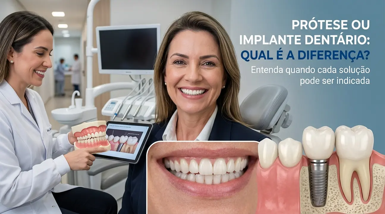 Diferença entre prótese ou implante dentário para um sorriso completo e saudável